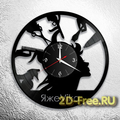 Часы на пластинке парикмахерская 6